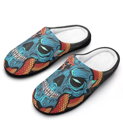 MQPYWLH Totenkopfschlange Hausschuhe Damen Warme Kunstwolle Memory Foam Slippers Rutschfeste Pantoffeln von MQPYWLH