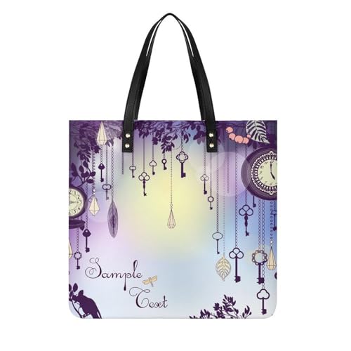 MQPYWLH Uhr Lila Damen Shopper Handtasche Umhängetasche Schultertasche Für Büro Schule Einkauf 39x39cm von MQPYWLH