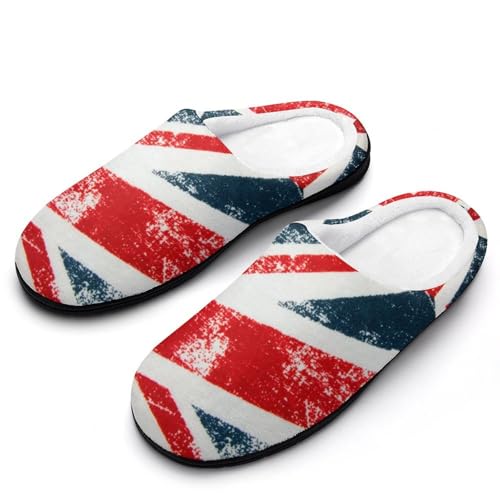 MQPYWLH Union Jack Hausschuhe Damen Warme Kunstwolle Memory Foam Slippers Rutschfeste Pantoffeln von MQPYWLH