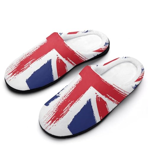 MQPYWLH Union Jack Hausschuhe Damen Warme Kunstwolle Memory Foam Slippers Rutschfeste Pantoffeln von MQPYWLH