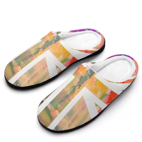 MQPYWLH Union Jack Hausschuhe Damen Warme Kunstwolle Memory Foam Slippers Rutschfeste Pantoffeln von MQPYWLH
