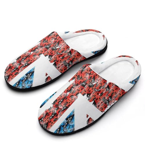 MQPYWLH Union Jack Hausschuhe Damen Warme Kunstwolle Memory Foam Slippers Rutschfeste Pantoffeln von MQPYWLH