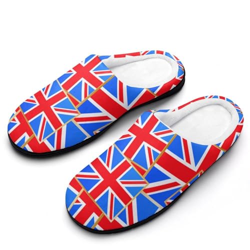 MQPYWLH Union Jack Hausschuhe Damen Warme Kunstwolle Memory Foam Slippers Rutschfeste Pantoffeln von MQPYWLH