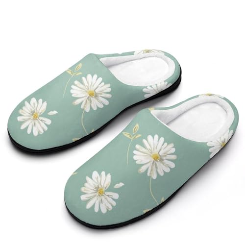 MQPYWLH Weiße Blume Hausschuhe Damen Warme Kunstwolle Memory Foam Slippers Rutschfeste Pantoffeln von MQPYWLH