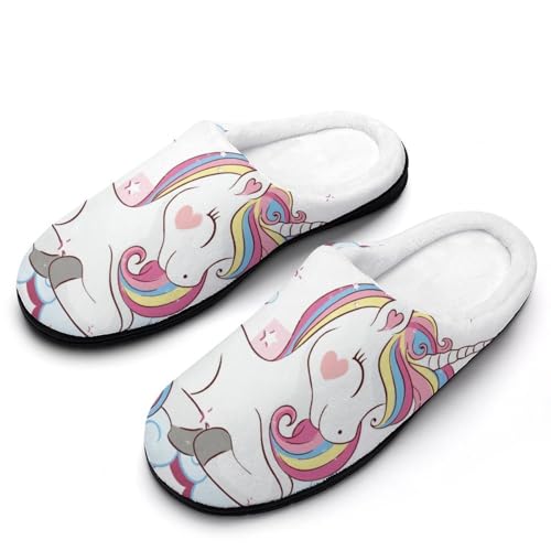 MQPYWLH Weiße Wolke Einhorn Hausschuhe Damen Warme Kunstwolle Memory Foam Slippers Rutschfeste Pantoffeln von MQPYWLH