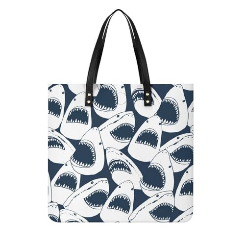 MQPYWLH Weißer Hai Damen Shopper Handtasche Umhängetasche Schultertasche Für Büro Schule Einkauf 39x39cm von MQPYWLH