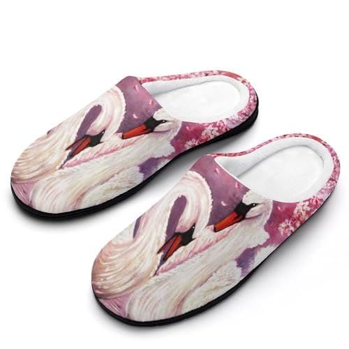 MQPYWLH Weißer Schwan Hausschuhe Damen Warme Kunstwolle Memory Foam Slippers Rutschfeste Pantoffeln von MQPYWLH
