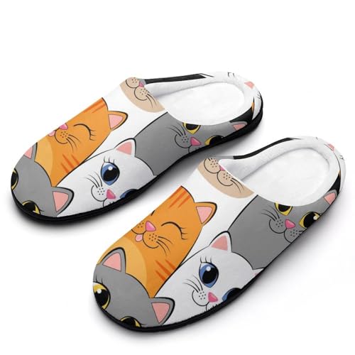 MQPYWLH Weißgraue Katzen Hausschuhe Damen Warme Kunstwolle Memory Foam Slippers Rutschfeste Pantoffeln von MQPYWLH