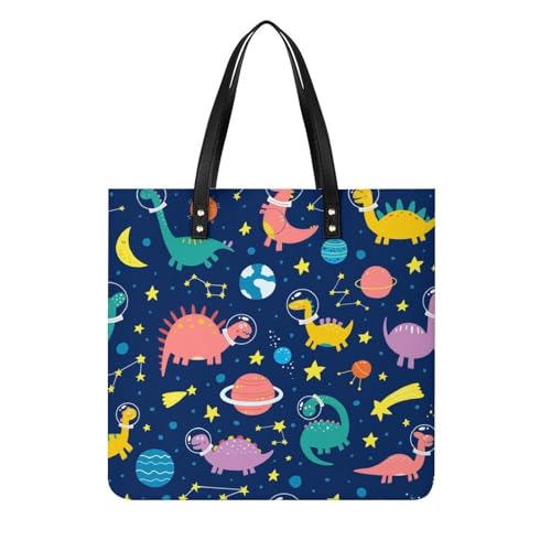 MQPYWLH Weltraum-Dinosaurier Damen Shopper Handtasche Umhängetasche Schultertasche Für Büro Schule Einkauf 39x39cm von MQPYWLH