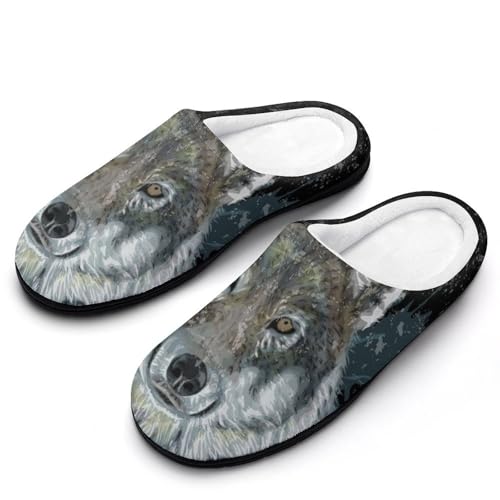 MQPYWLH Wolf Hausschuhe Damen Warme Kunstwolle Memory Foam Slippers Rutschfeste Pantoffeln von MQPYWLH