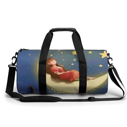 Mädchen Auf Dem Mond Sport Duffel Bag Sporttasche Reisetasche Handgepäck Tasche Schwimmtasche Weekender Bag 45x23x23cm von MQPYWLH