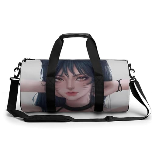 Mädchen Mit Katzenohren Sport Duffel Bag Sporttasche Reisetasche Handgepäck Tasche Schwimmtasche Weekender Bag 45x23x23cm von MQPYWLH