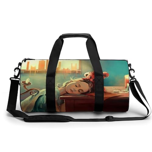 Mädchen Schlafend Sport Duffel Bag Sporttasche Reisetasche Handgepäck Tasche Schwimmtasche Weekender Bag 45x23x23cm von MQPYWLH