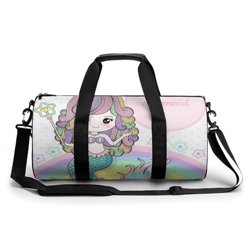 Meerjungfrau-Mädchen Sport Duffel Bag Sporttasche Reisetasche Handgepäck Tasche Schwimmtasche Weekender Bag 45x23x23cm von MQPYWLH