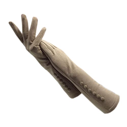 MQQYLBHDS Handschuhe Winter Damen Lang 35 cm Arm Touchscreen Dicker Schwarz Grau Beige Dunkelblau Braun Hellgr (Farbe: Beige, Größe: Einheitsgröße) von MQQYLBHDS