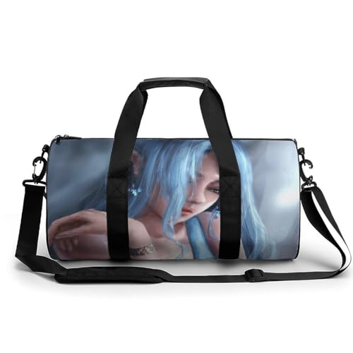 Blaues Haar Mädchen Sport Duffel Bag Sporttasche Reisetasche Handgepäck Tasche Schwimmtasche Weekender Bag 45x23x23cm von MQRBFLM