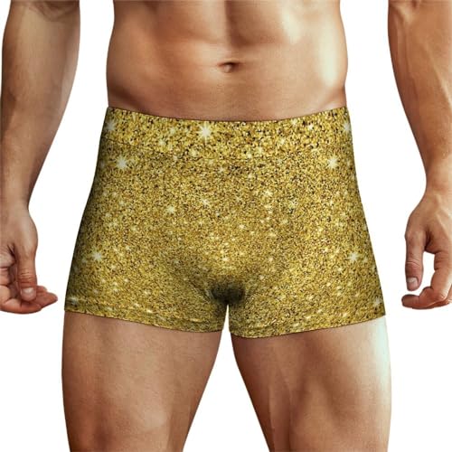 MQRBFLM Paillette Gold Herren Boxershorts Trunk Shorts Boxer Atmungsaktiv Unterwäsche Unterhosen von MQRBFLM