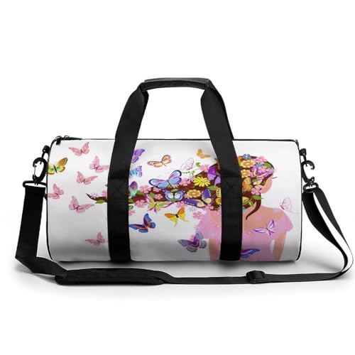 Mädchen Schmetterling Sport Duffel Bag Sporttasche Reisetasche Handgepäck Tasche Schwimmtasche Weekender Bag 45x23x23cm von MQRBFLM
