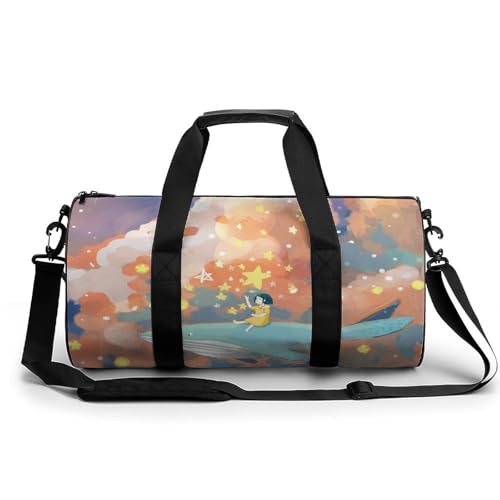 Mädchen-Stern-Wal Sport Duffel Bag Sporttasche Reisetasche Handgepäck Tasche Schwimmtasche Weekender Bag 45x23x23cm von MQRBFLM