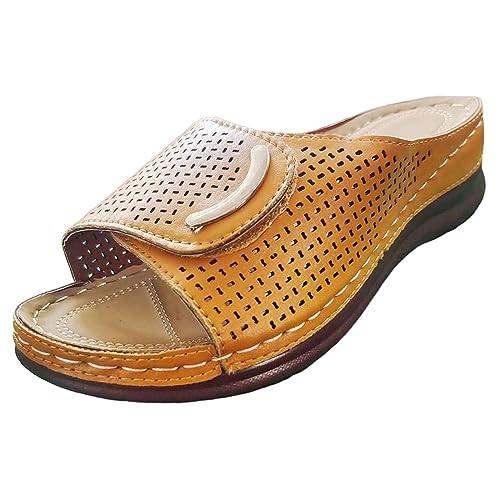 Peep Toe Hollow Out Orthopedic Slippers Summer Peep Toe Sandals For Women Casual Open Toe Arch Support Shoes (Light Brown,EU 38) von MQSHUHENMY