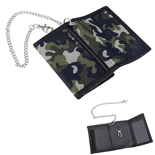 MQWDGJ Slim Geldbeutel Kinder Portmonee Junge Geldbörse mit Kette Clip Reißverschluss Faltbare Kinder Portemonnaie Jungen für Münztasche Kartenhalter Geschenke (Camo Grün) von MQWDGJ