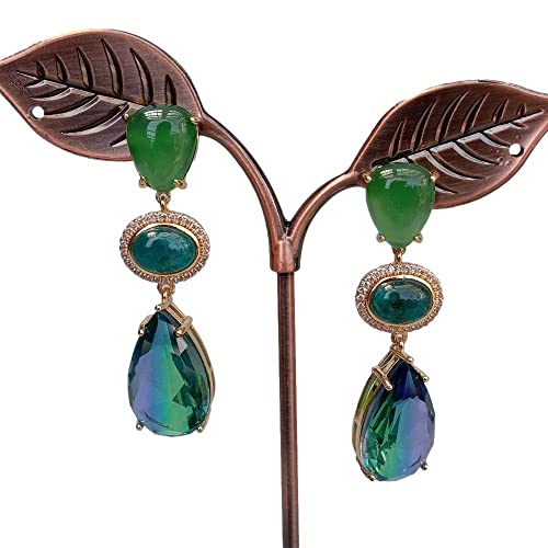 MQXFCZUX 12 x 22 mm Teardrop faceted Crystal Green Achate Apatite Drop Stud Earrings Elegant Jewelry von MQXFCZUX