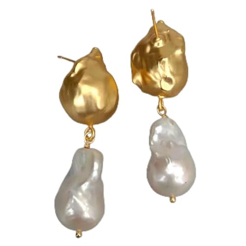 MQXFCZUX 14 x 22 mm Freshwater Cultured Baroque Pearl 17 x 21 mm Gold Plated Pearl Drop Earrings For Women Gift von MQXFCZUX