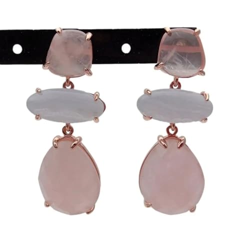 MQXFCZUX 16 x 20 mm Blue Chalcedony Rose Quartz Dangle Rose Gold plated Stud Earrings Gemstone Women Fashion Jewelry von MQXFCZUX