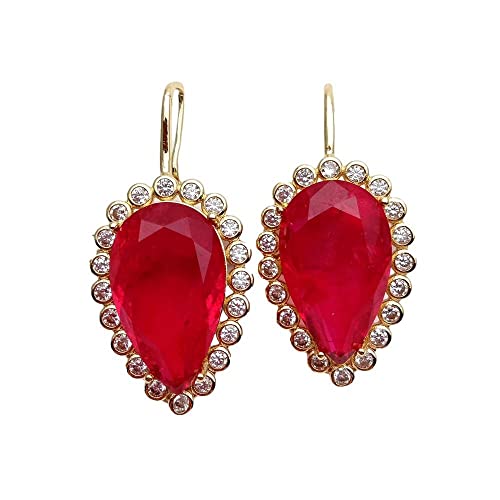 MQXFCZUX 22 x 33 mm Big Teardrop Red Quartz Crystal Dangle Hook Ohrringe für Damen, Luxury Jewelry von MQXFCZUX