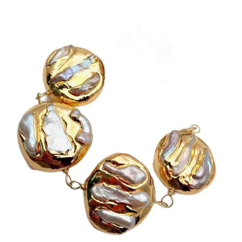 MQXFCZUX 8,5 Zoll Weißes Biwa Freshwater Pearl Yellow Gold Farbe Rand Pave Wickelarmband hyperbole Hip-Hop Stil für Damen von MQXFCZUX