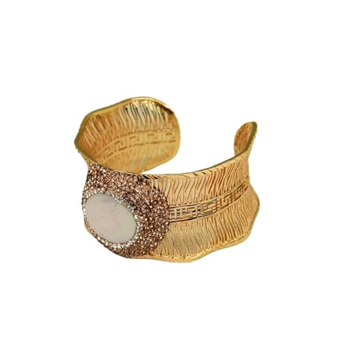 MQXFCZUX Big White Coin Gold Plated Bangle With Zircon Paved Wire Drawing Point Bracelet Women Jewelry von MQXFCZUX