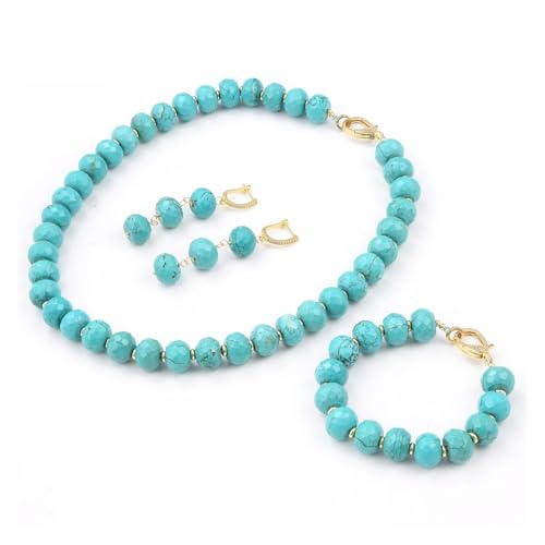 MQXFCZUX Blue Faceted Gems Stone Gold Plated Clasp Necklace Bracelet Earrings Sets for Women von MQXFCZUX