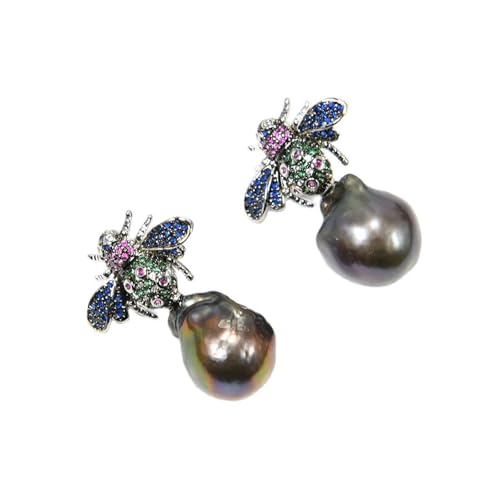 MQXFCZUX Freshwater Black Keshi Pearl Silver Color Plated Pave Insect Stud Earrings Cute For Lady Gifts MQXFCZUX Freshwater Black Keshi Pearl Silver Color Plated Pave Insect Stud Earrings Cute For Lady Gifts von MQXFCZUX