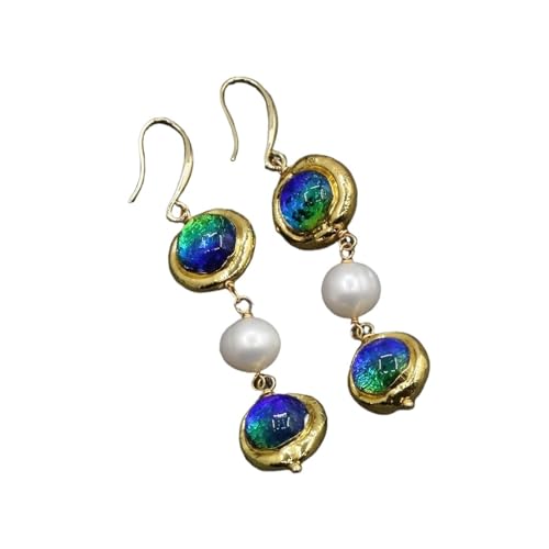 MQXFCZUX Freshwater Cultured White Keshi Pearl Blue Murano Glass Dangle Hook Earrings von MQXFCZUX