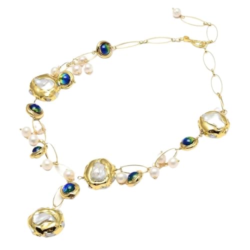 MQXFCZUX Freshwater Cultured White Keshi Pearl Murano Glass Necklace 21" For Women von MQXFCZUX