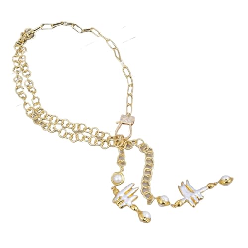 MQXFCZUX Freshwater White Freeform Keshi Pearl Gold Plated Lariat Chain Necklace for Women von MQXFCZUX