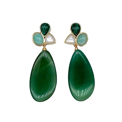 MQXFCZUX Geometric Green Agate White Shell Peruvian Stud earrings luxury style for women von MQXFCZUX