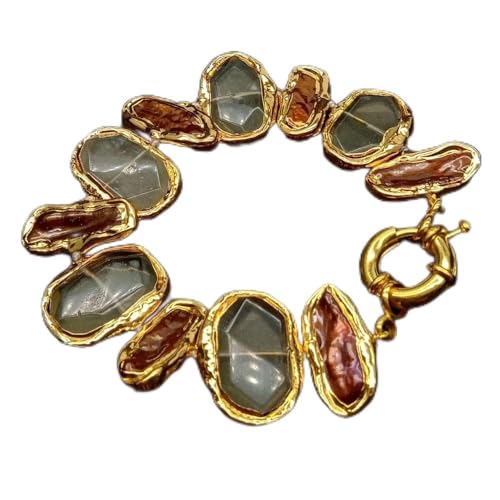 MQXFCZUX Lemon Quartz Faceted Rectangle Cultured Brown Biwa Freshwater Pearl Edge Strand Bracelet 8.5" for women von MQXFCZUX