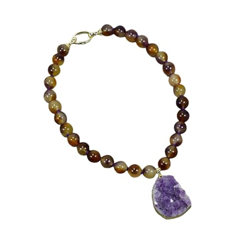 MQXFCZUX Mix Color Smooth Round Jade Beads Strand Halskette Amethyst Quarz Rough Geode Pendant Jewelry Geschenk für Frauen von MQXFCZUX