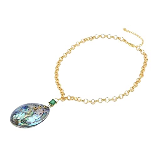 MQXFCZUX Mode-Accessoires Natürliche, mehrfarbige Abalone-Muschel, grüner Zirkonia-Pflasterstein, plattierter Kettenanhänger for Frauen von MQXFCZUX