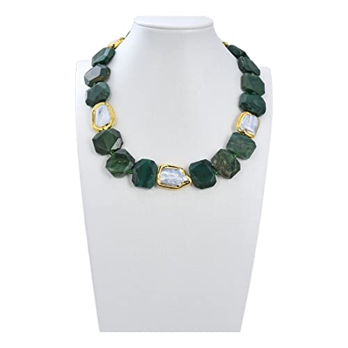 MQXFCZUX Mode-Accessoires Schmuck Natürliche weiße Keshi-Perle, grüne Achate, große klobige Scheibe, rechteckige Halskette for Frauen von MQXFCZUX