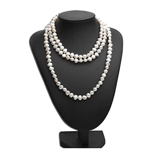 MQXFCZUX Mode-Accessoires Schöne 120 cm Damen lange Halskette, schwarz grau weiß barocke Perlen Perlenkette Damen erfüllen (Size : White) von MQXFCZUX