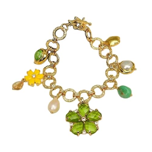 MQXFCZUX Muti Gems Jewelry Damen-Armband mit weißen Perlen aus Muranoglas, gebürstetes Gold von MQXFCZUX