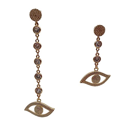 MQXFCZUX Office Style White Cubic Zirconia Pave Eye Shape Asymmetric Drop Gold Plated Pave Stud Earrings von MQXFCZUX