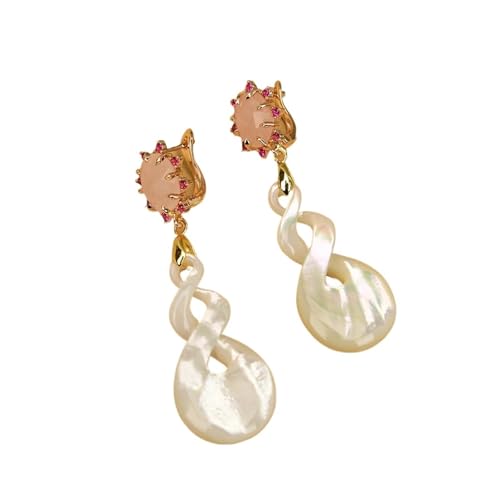 MQXFCZUX White Sea Shell Pearl Carved Mother Of Pearl Rose Quartz Stone Stud Earrings Women's earrings von MQXFCZUX
