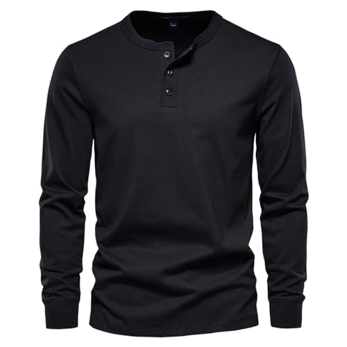 Herren Henley T-Shirts langärmelige Oberteile Freizeithemden Baumwolle Knopfleiste Rundhalsausschnitt Basic Shirt klassisch bequem weich reguläre Passform langärmelig modisch sportlich Hemd von MQYXGS