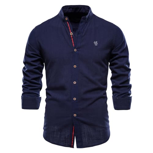 Herren Lässiges Button-Down Hemd Baumwoll Leinen Oberteil lockere Passform Slim Fit langärmlig Smart Casual Button Down Hemd aus Baumwoll Leinen reguläre Passform lässige Langarm Button Down Hemd von MQYXGS