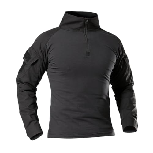 Herren Taktisches Hemd Langarm-Shirt 1/4-Reißverschluss Tarnhemden Outdoor Kampfhemd Taktik Hemd 1/4-Reißverschluss Tarndruck Combat Langarm Militär T-Shirts Slim-Fit Pullover Oberteil von MQYXGS