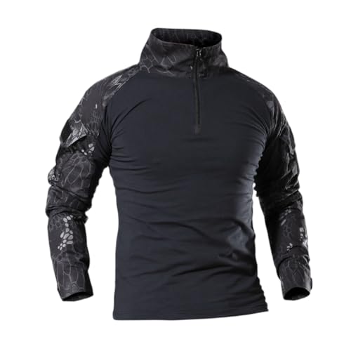 Herren Taktisches Hemd Langarm-Shirt 1/4-Reißverschluss Tarnhemden Outdoor Kampfhemd Taktik Hemd 1/4-Reißverschluss Tarndruck Combat Langarm Militär T-Shirts Slim-Fit Pullover Oberteil von MQYXGS