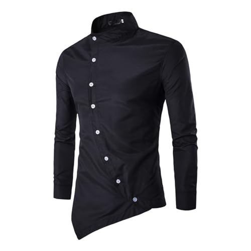 Langarm Freizeithemden für Herren unregelmäßiger Saum einfarbig Slim Fit Button Down Hemden Blusen Oberteile Slim Fit Kleiderhemden asymmetrischer Saum Lange Ärmel Knöpfe lässiges Business T-Shirt von MQYXGS